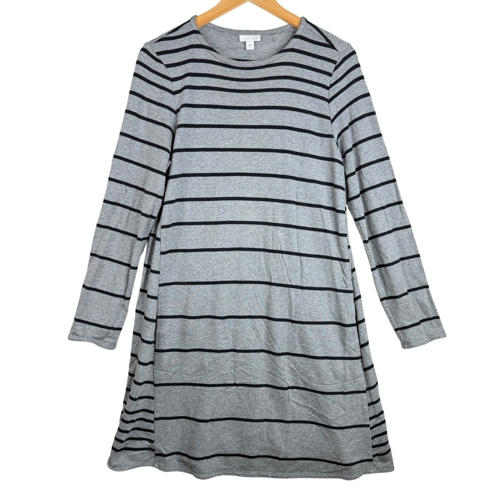 J. Jill Striped Knit Long Sleeve Knit Dress with Pockets size Medium Gray/Black